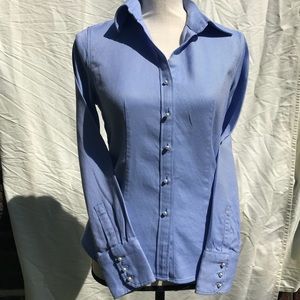 Talbots Blue & White Striped Pearl Button Top NWOT